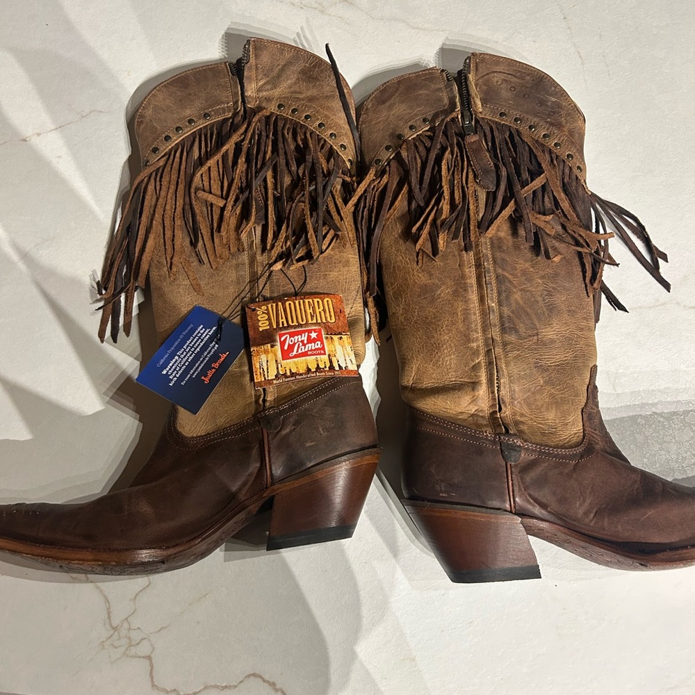 Tony Lama Two-Tone Fringe Heeled Boots - Picture 4 of 6